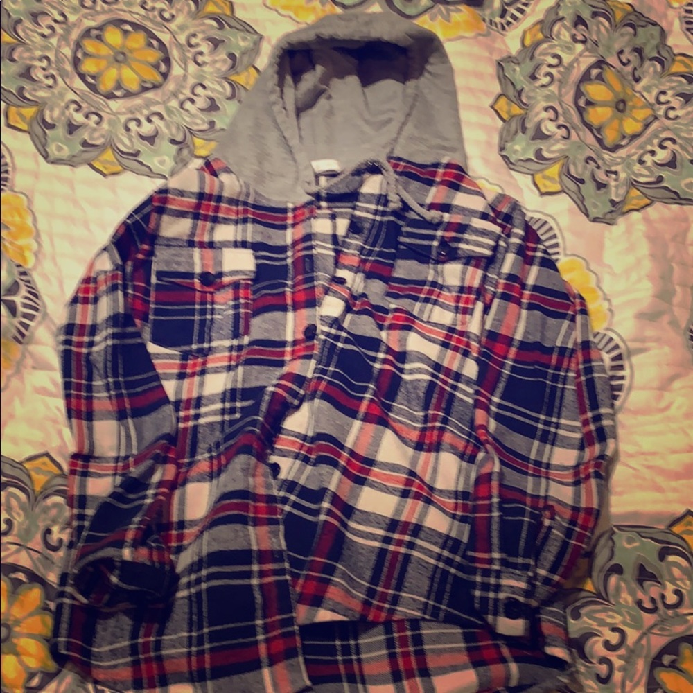 Flannel with hood button down